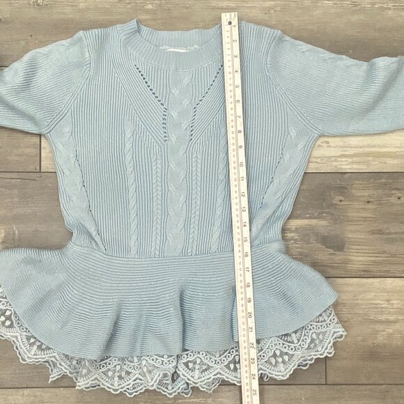Endless Rose Pale Blue Sweater Sz M with peplum and lace - Picture 10 of 12